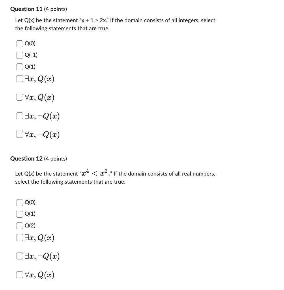 Question 1 (4 points) Match the statements that