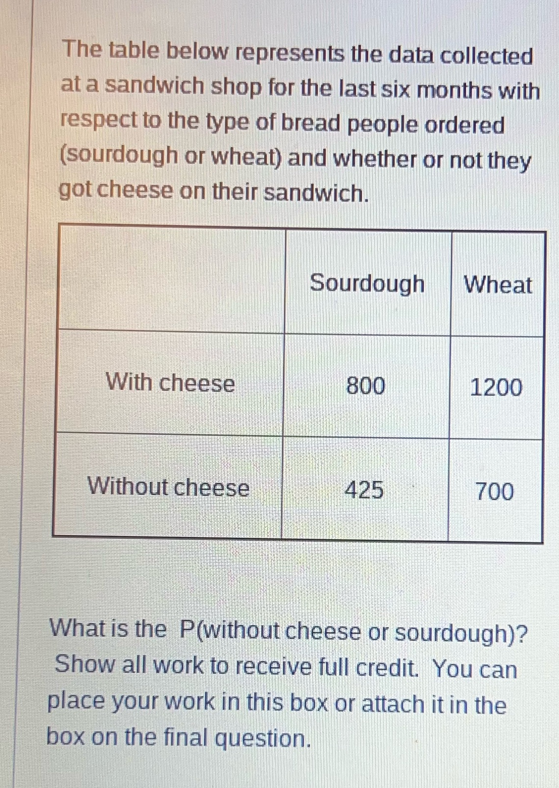 The table below represents the data collected at