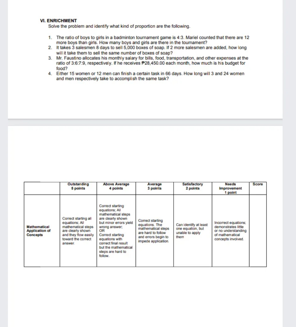 answer correctly VI. ENRICHMENT Solve the problem