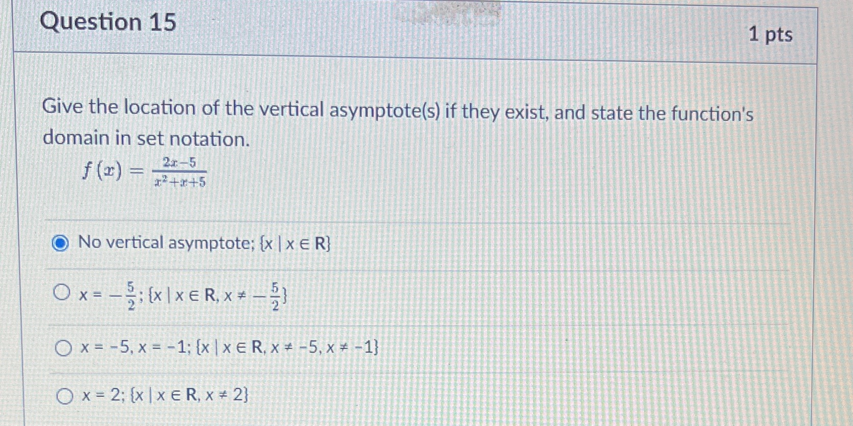 Question 15 1 pts Give the location of the