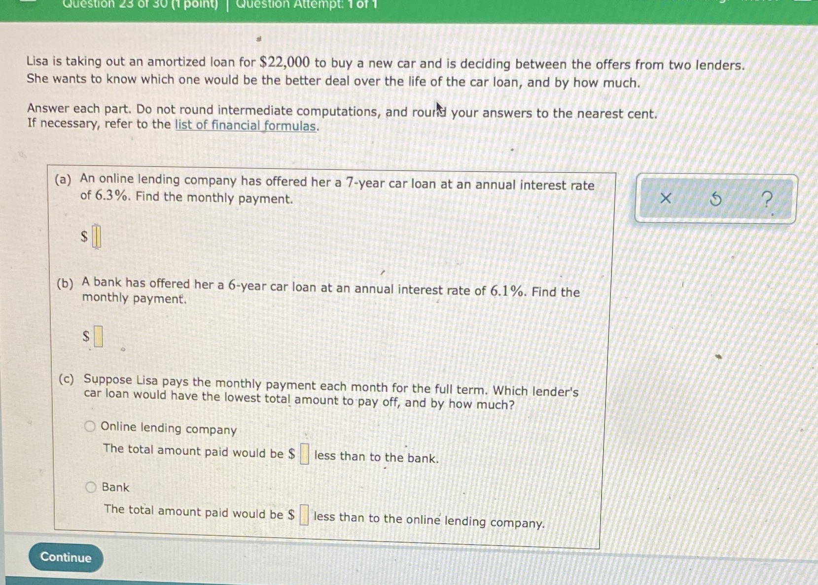 Question 23 of 30 (1 point) | Question Attempt: 1