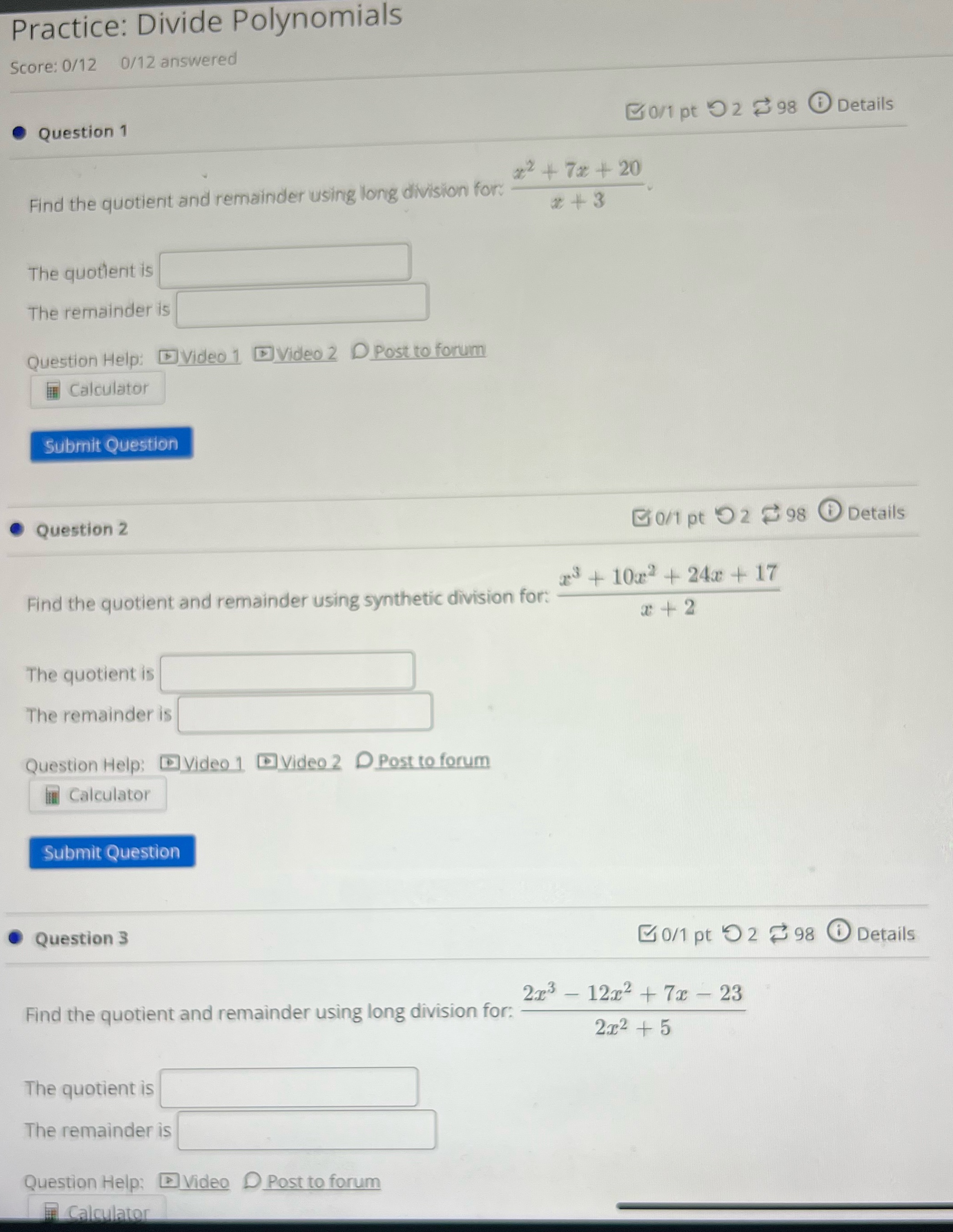 Need help with questions 1,2, and 3 Practice: