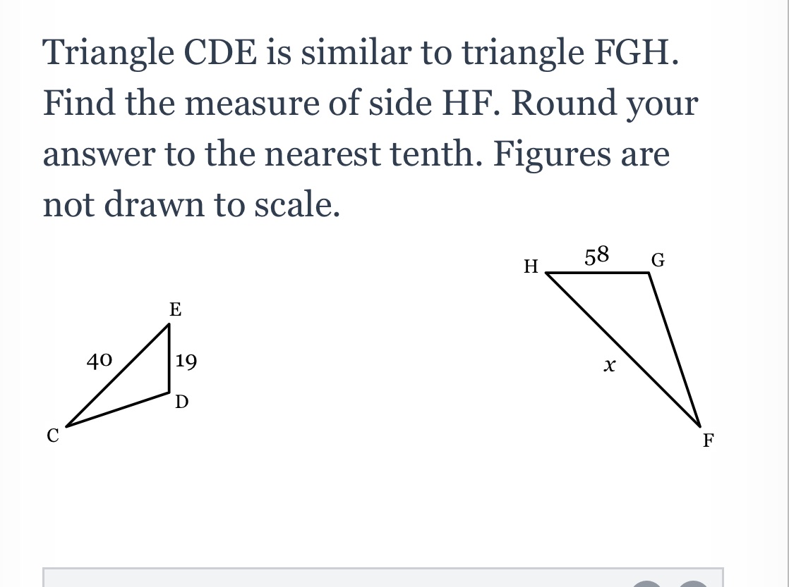Triangle CDE is similar to triangle FGH. Find the