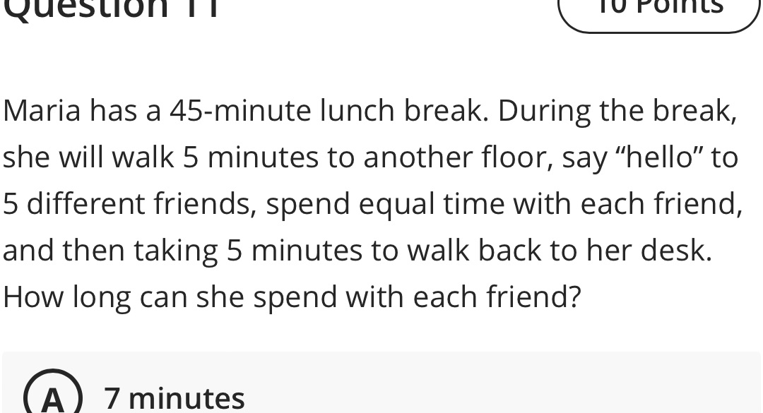 Question IT TO FOILS Maria has a 45-minute lunch