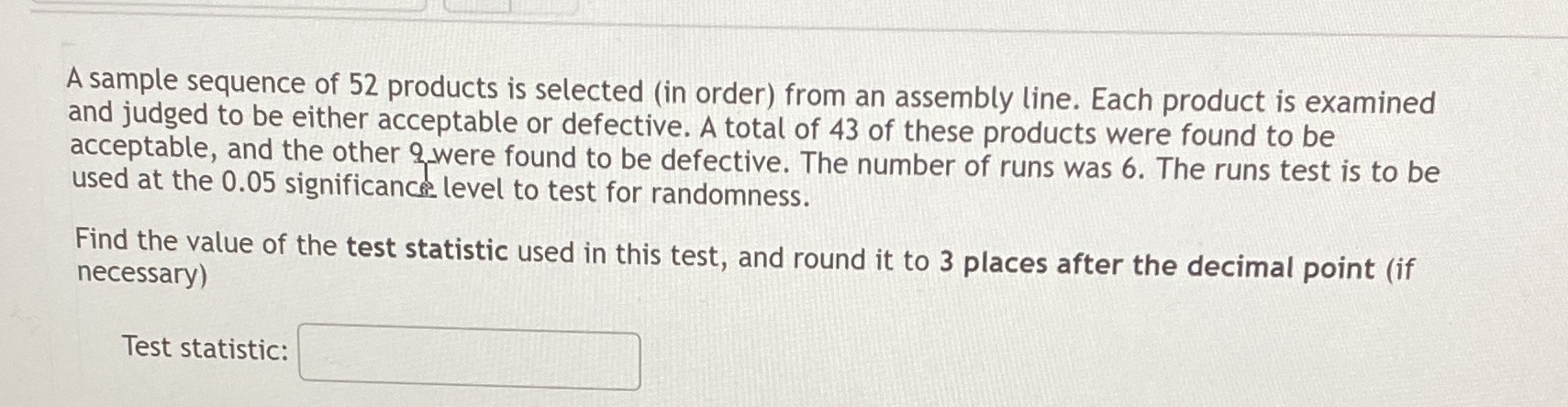 A sample sequence of 52 products is selected (in