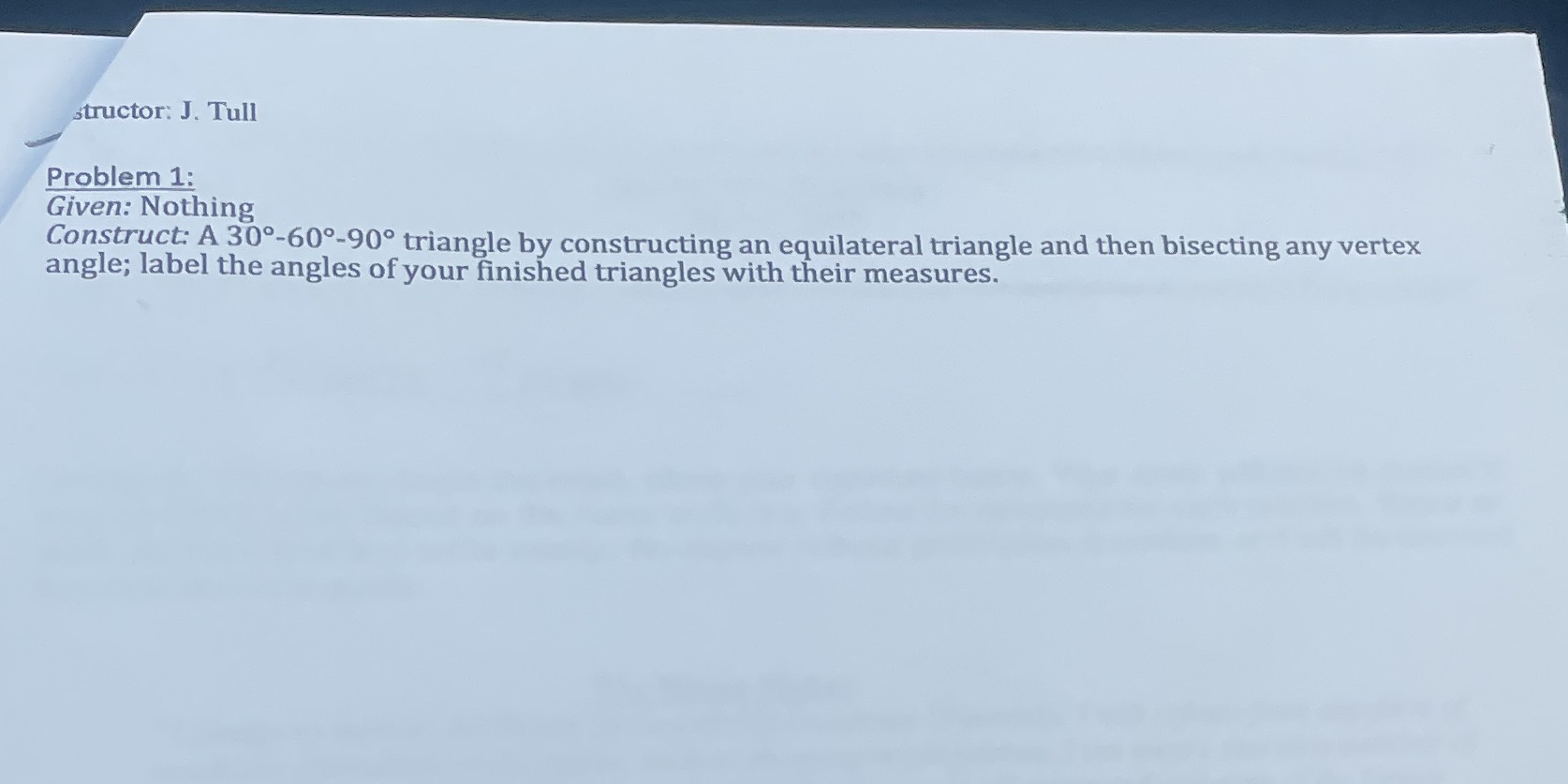 structor: J. Tull Problem 1: Given: Nothing