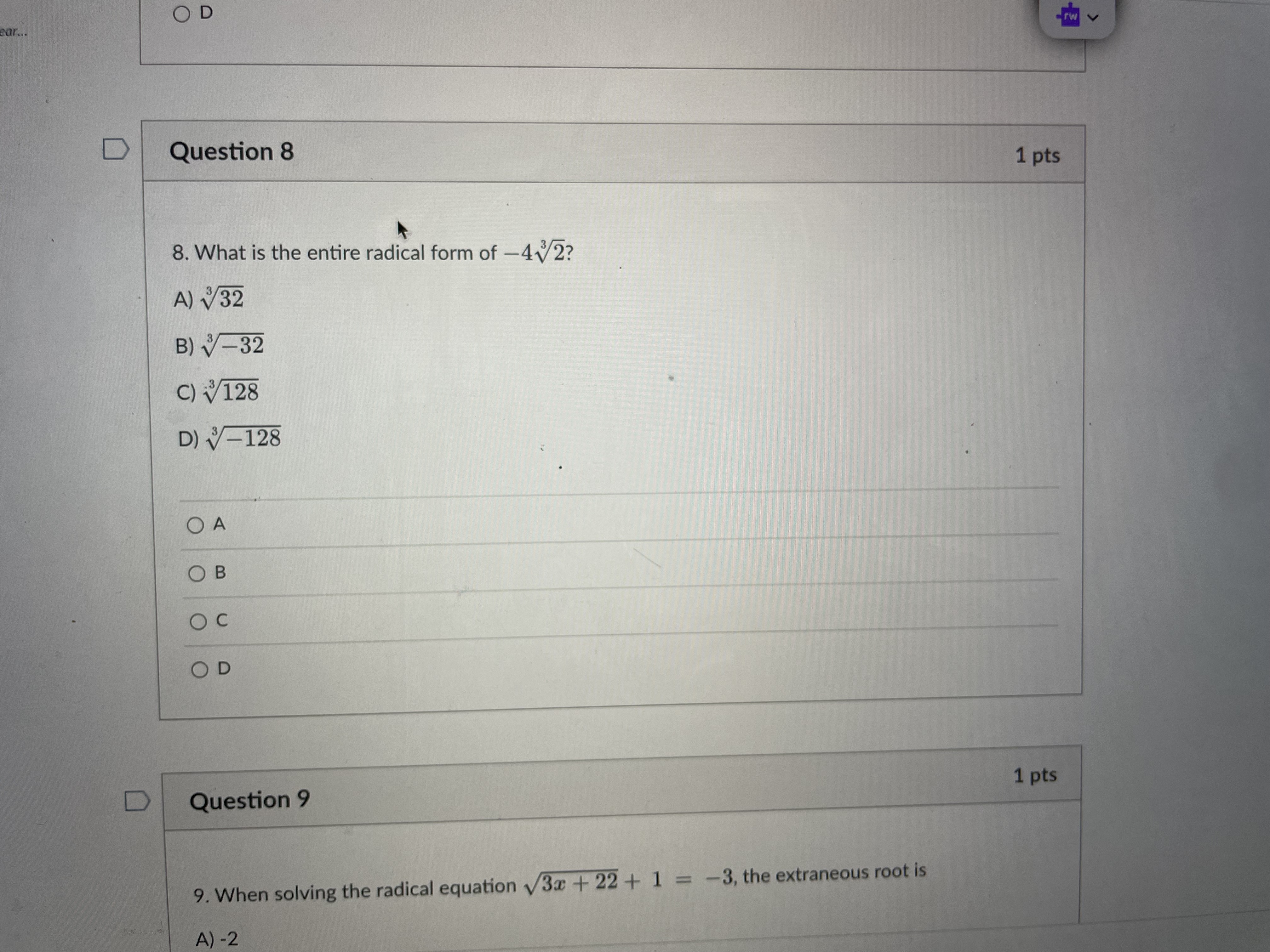 \f\fOD ear... -rw v D Question 8 1 pts 8. What is
