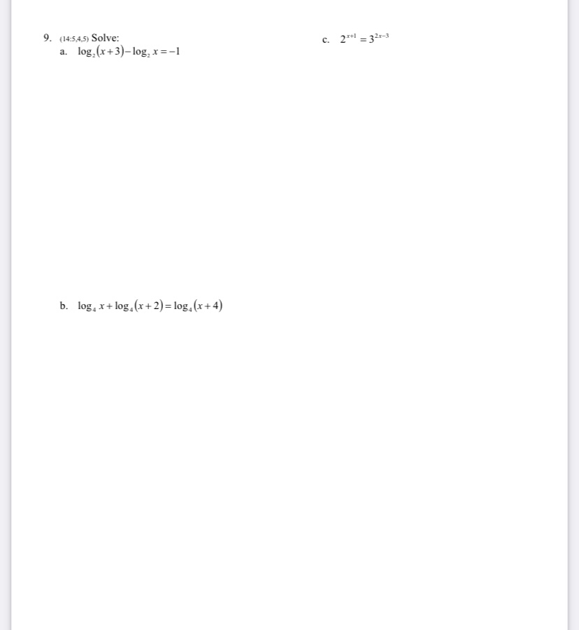10. (6:3,1,2) Let f(x) = log, *-1 11. (5) Find