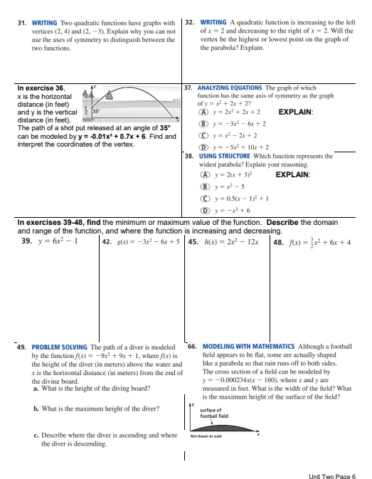 31. WRITING Two quadratic functions have graphs