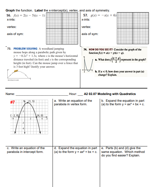 31. WRITING Two quadratic functions have graphs