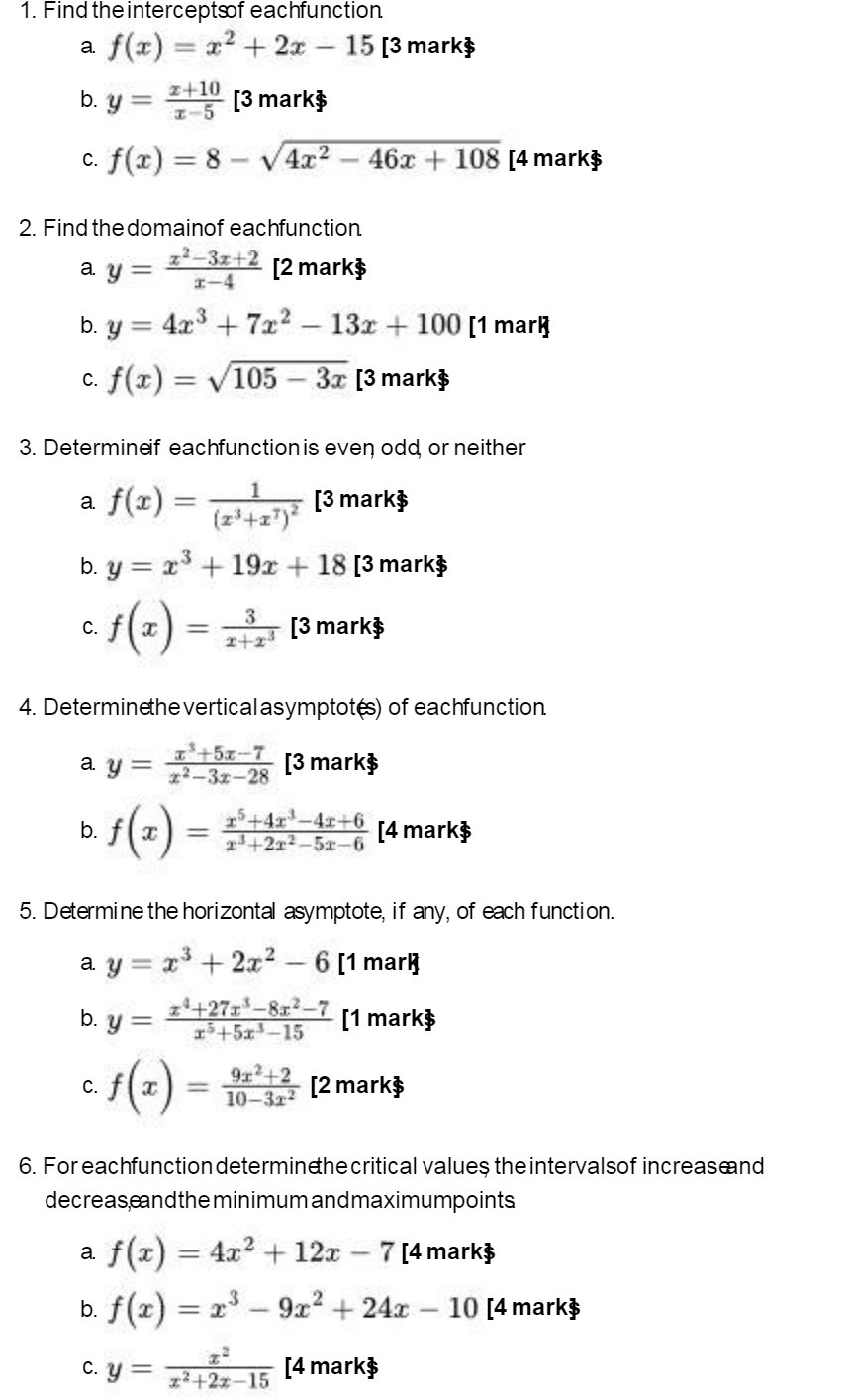 1. Find the interceptsof eachfunction a f(x) = x2