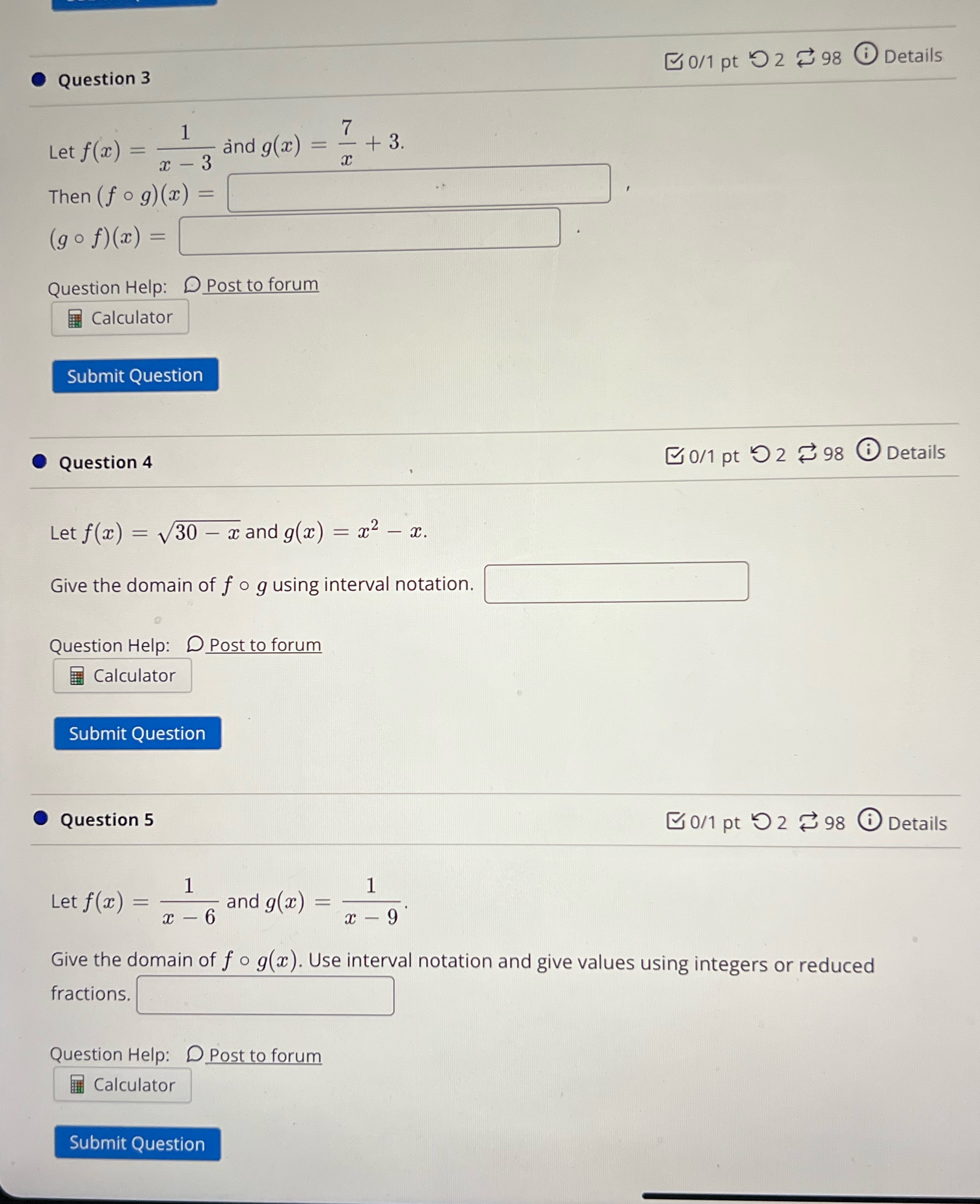 Need help with questions 3,4,5 Co/1 pt 92 98 8