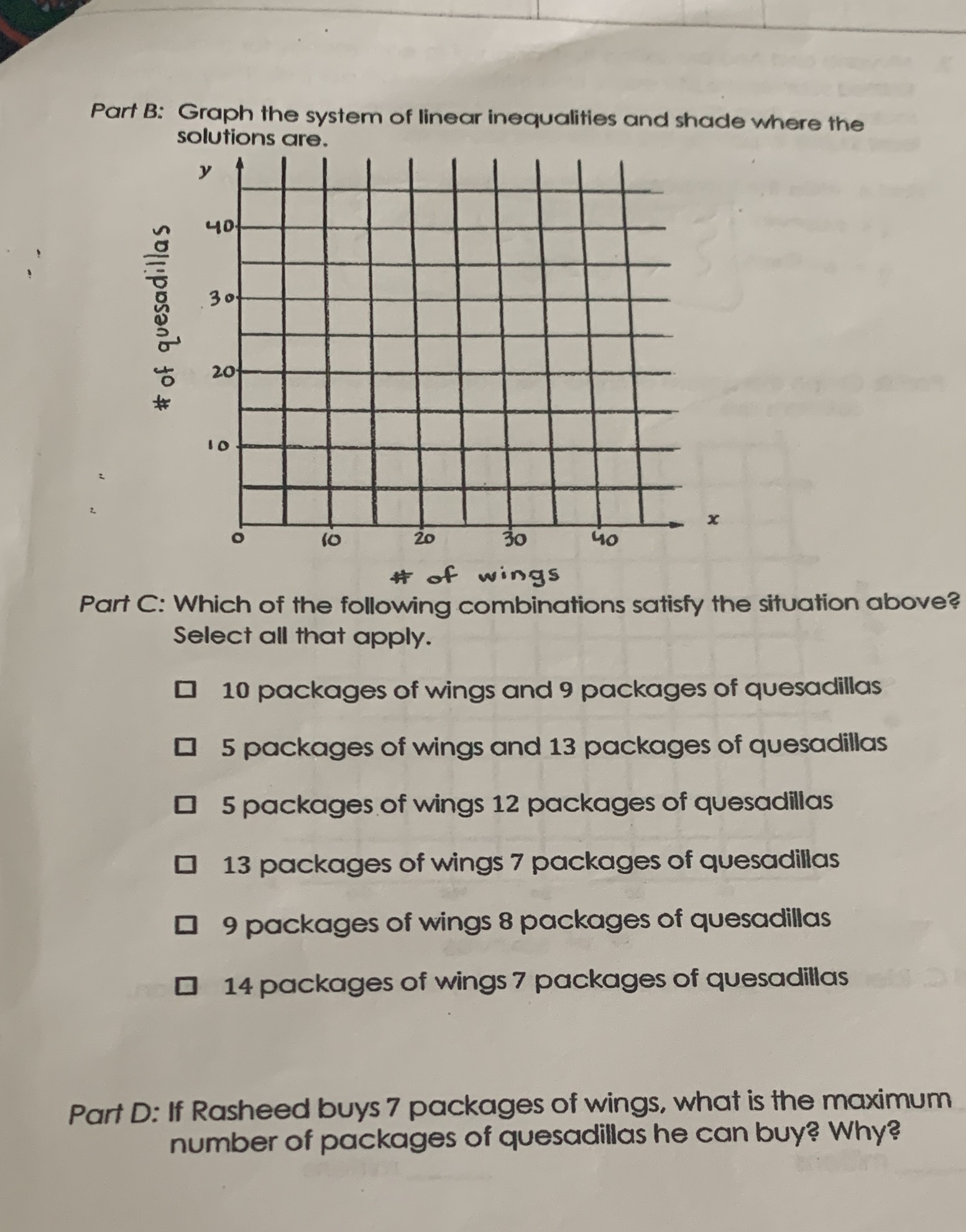 Part B: Graph the system of linear inequalities