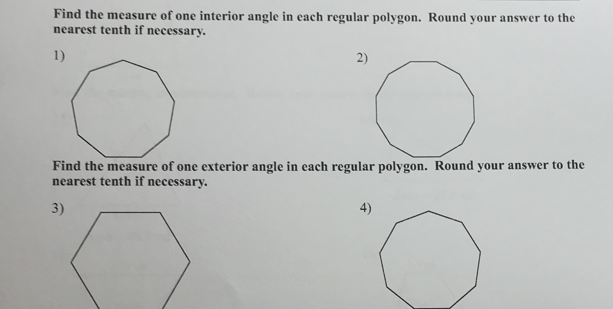 Find the measure of one interior angle in each