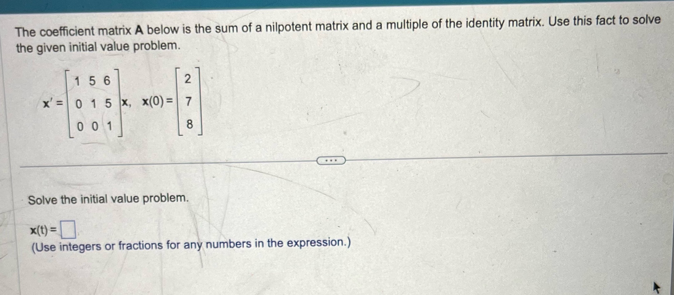 Linear algebra The coefficient matrix A below is