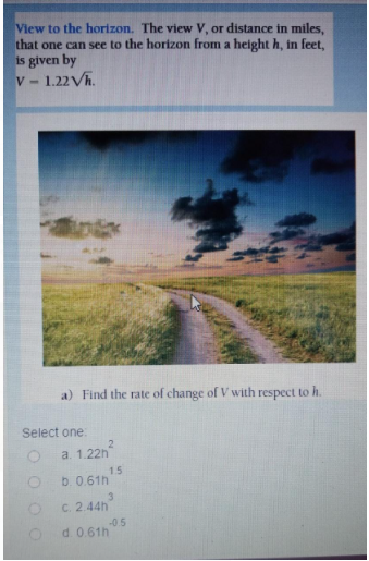 View to the horizon. The view V, or distance in