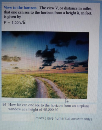 View to the horizon. The view V, or distance in