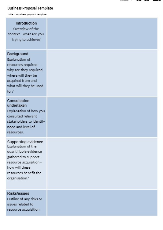 Business Proposal Template Table 2 - Business