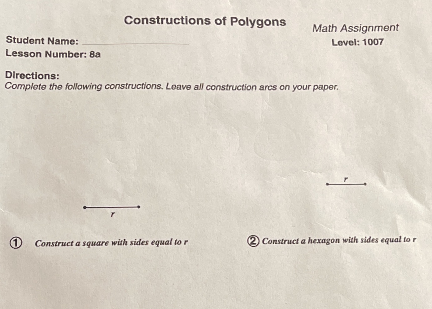 I need help solving this problem Constructions of