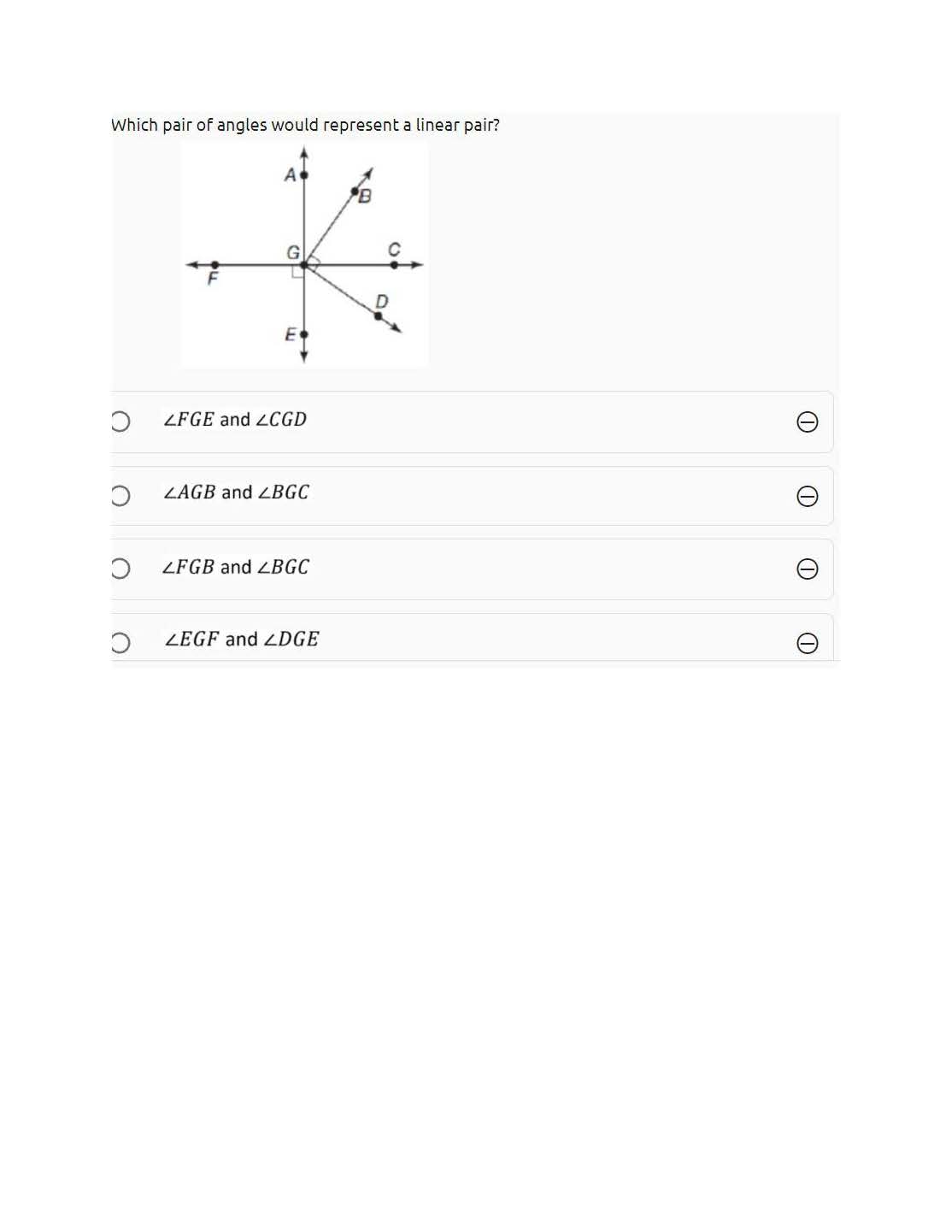 Which pair of angles would represent a linear