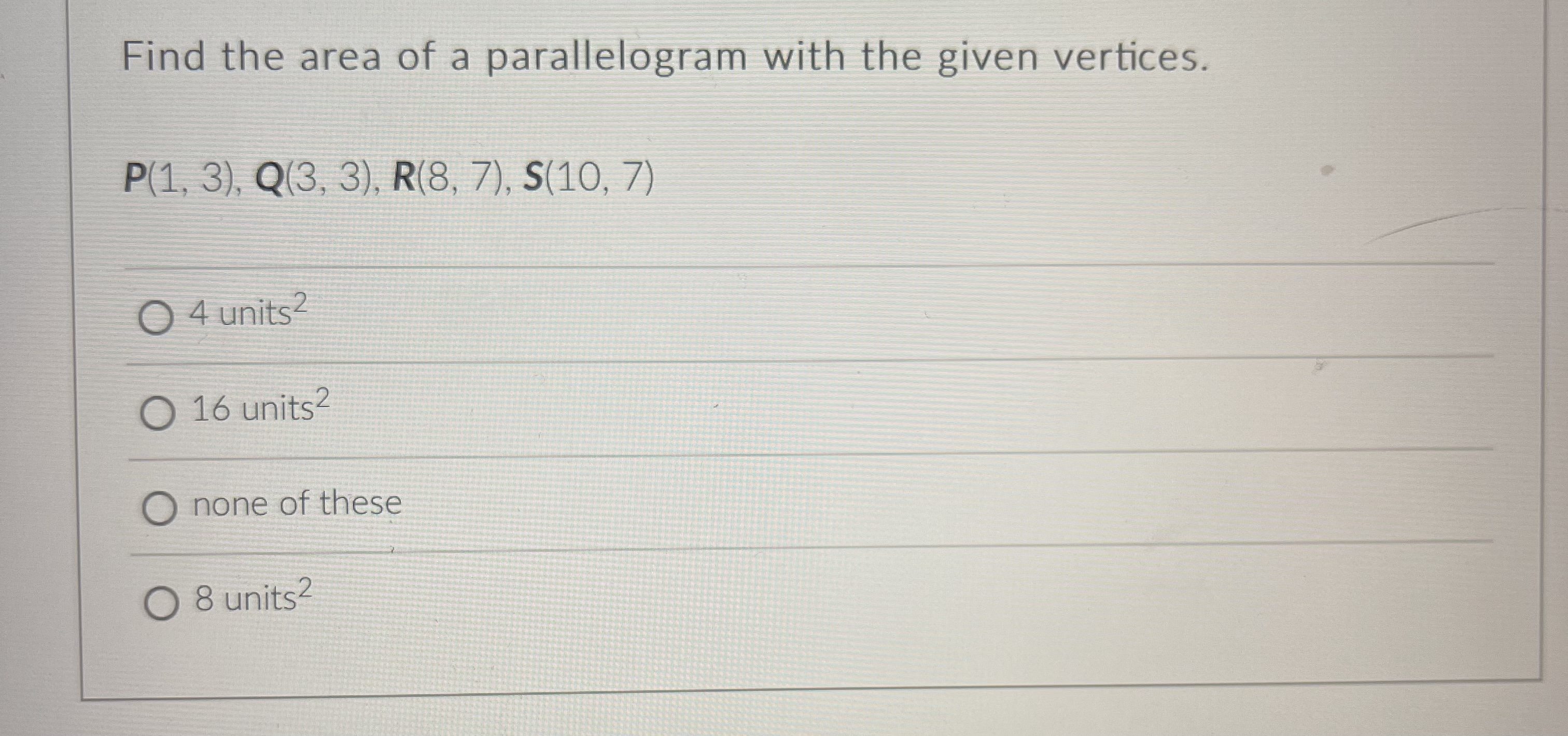 Need help figuring out area of parallelogram Find