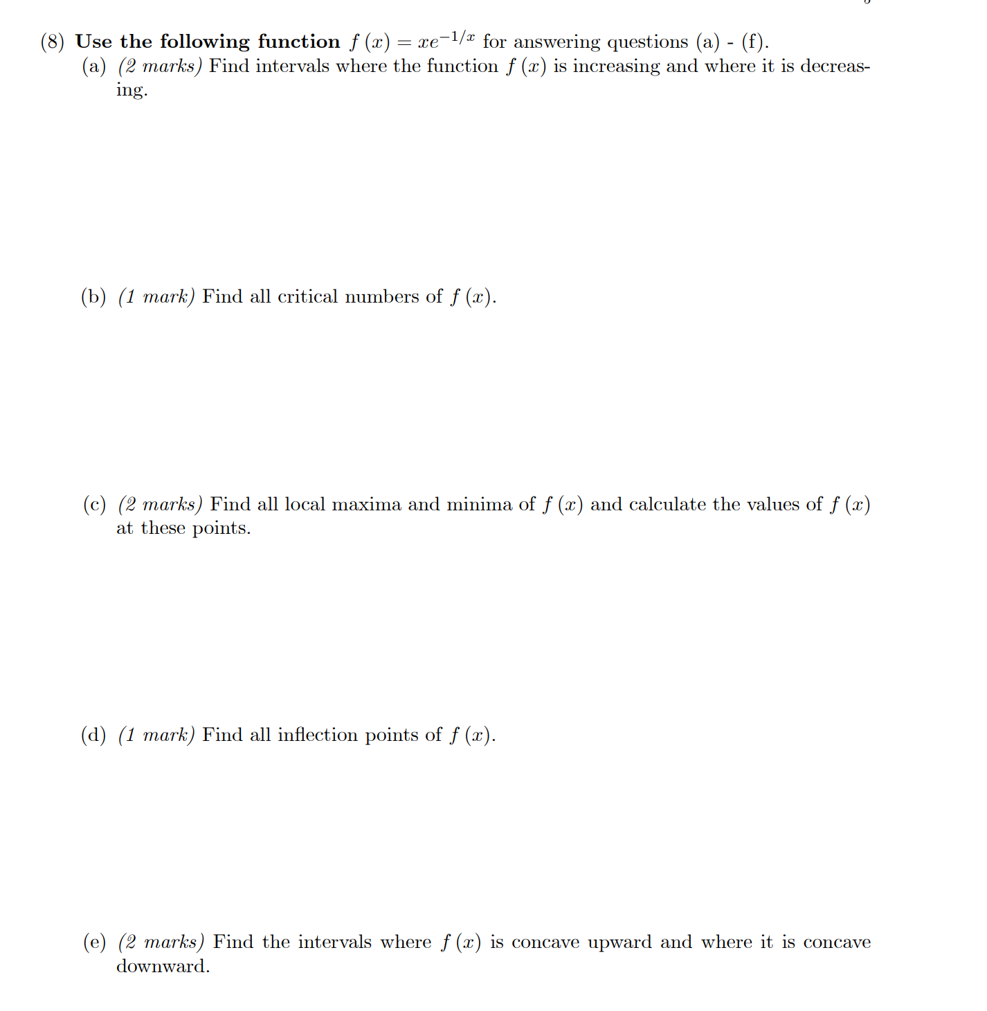 (f) (3 marks) Sketch the graph of the function f