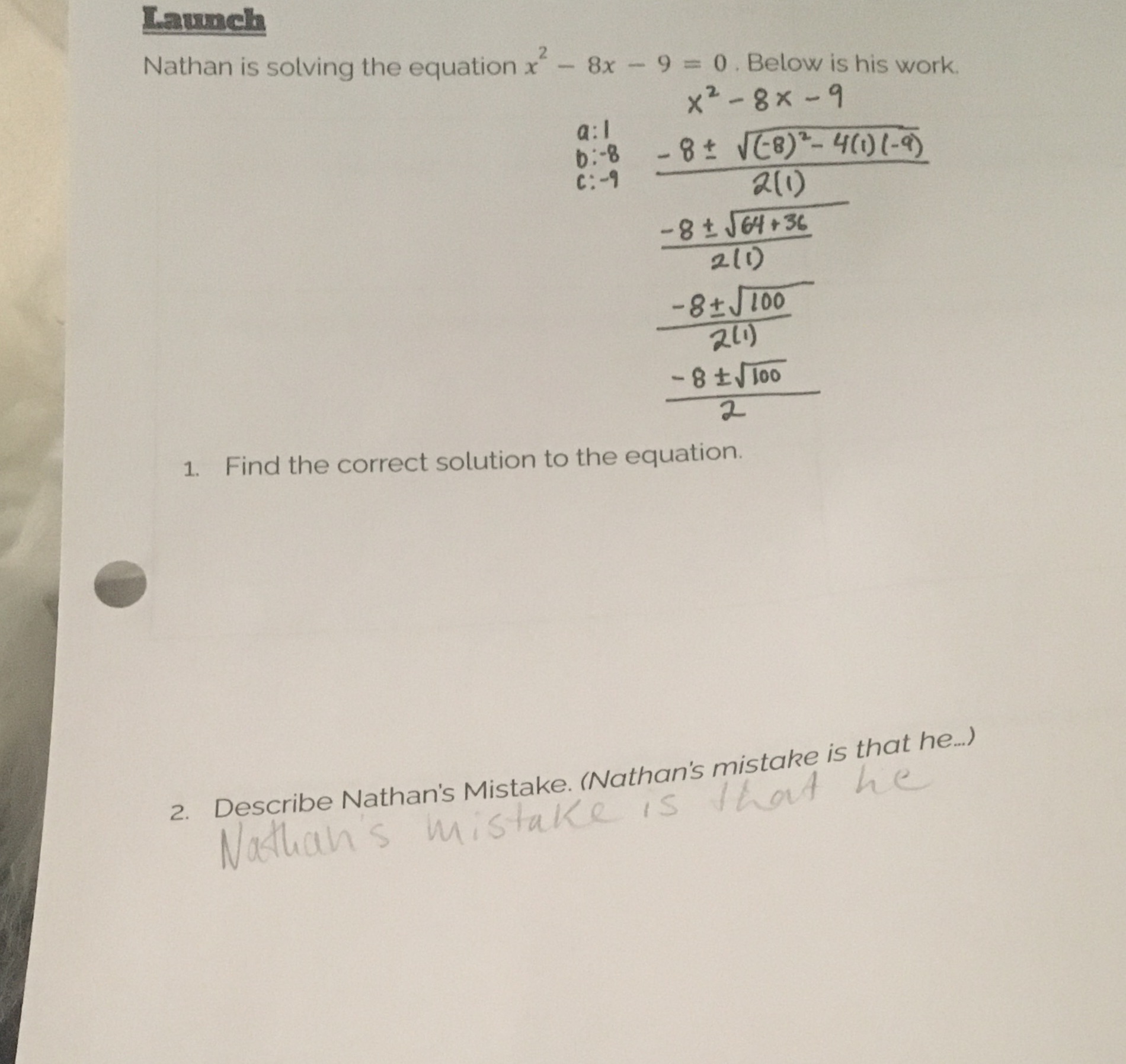 What is his mistake Launch Nathan is solving the