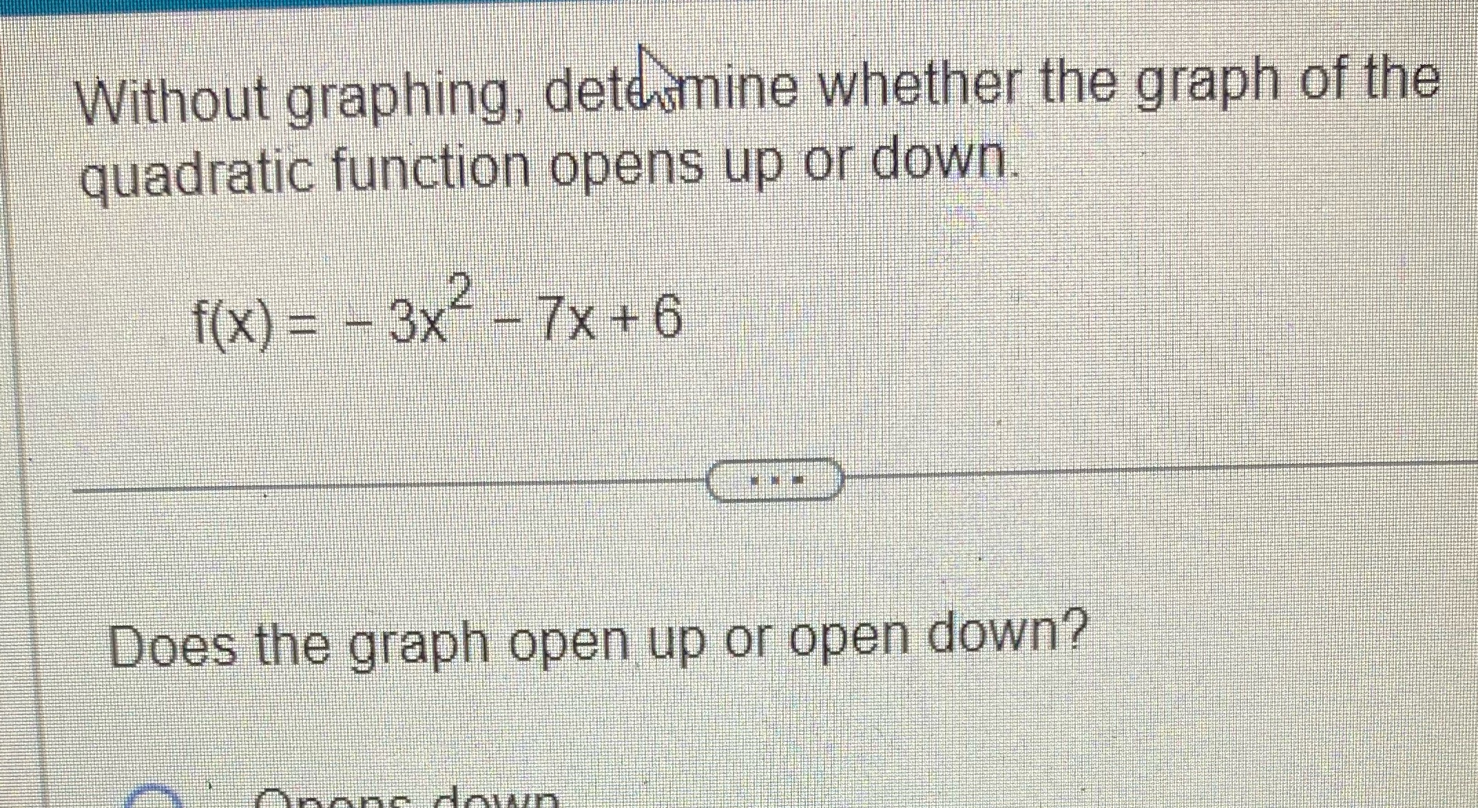 Without graphing, determine whether the graph of