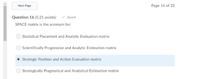 Next Page Page 16 of 22 Question 16 (0.21 points)