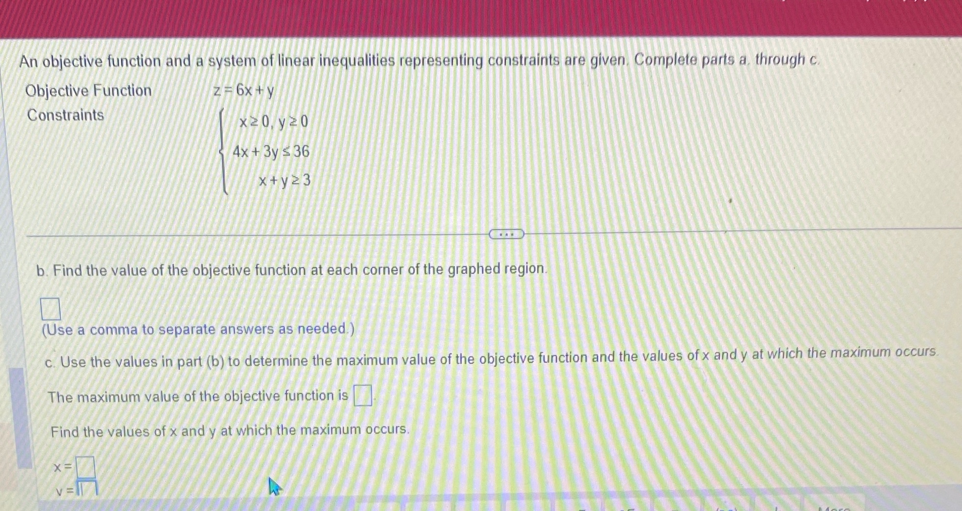 A-C An objective function and a system of linear