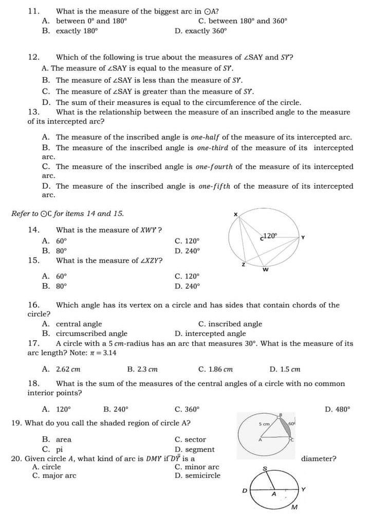 11. What is the measure of the biggest are in OA?
