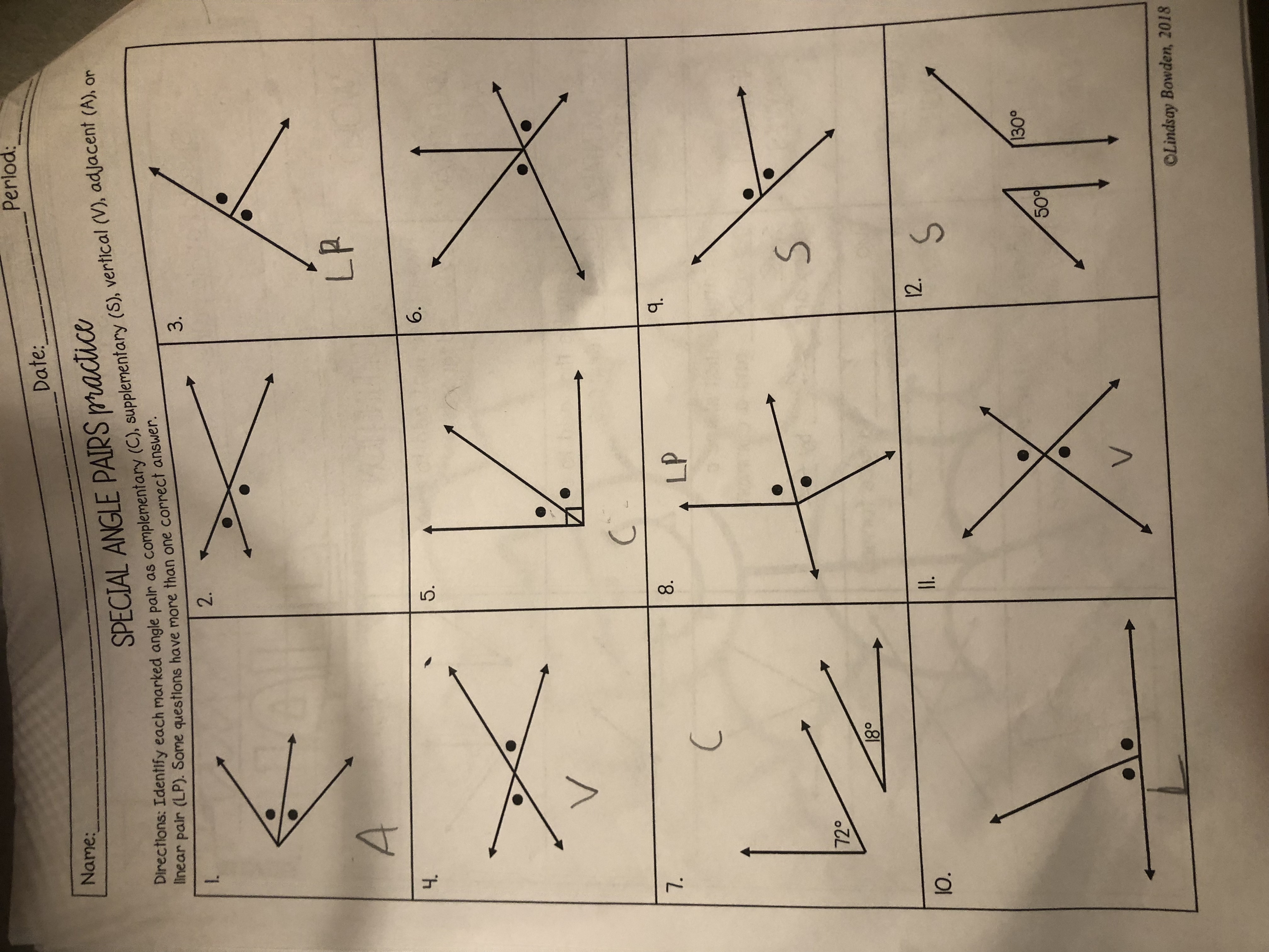 SPECIAL ANGLE PAIRS practice 2 Directions: