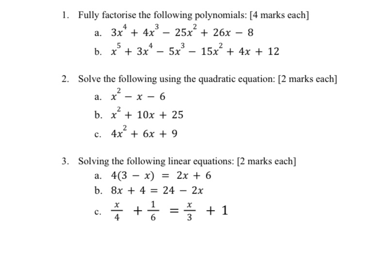 1. Fully factorise the following polynomials: [4
