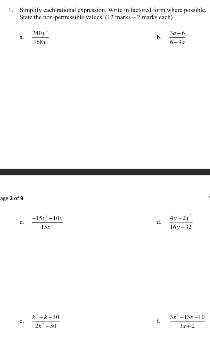 l. Simplify each rational expression. Write in