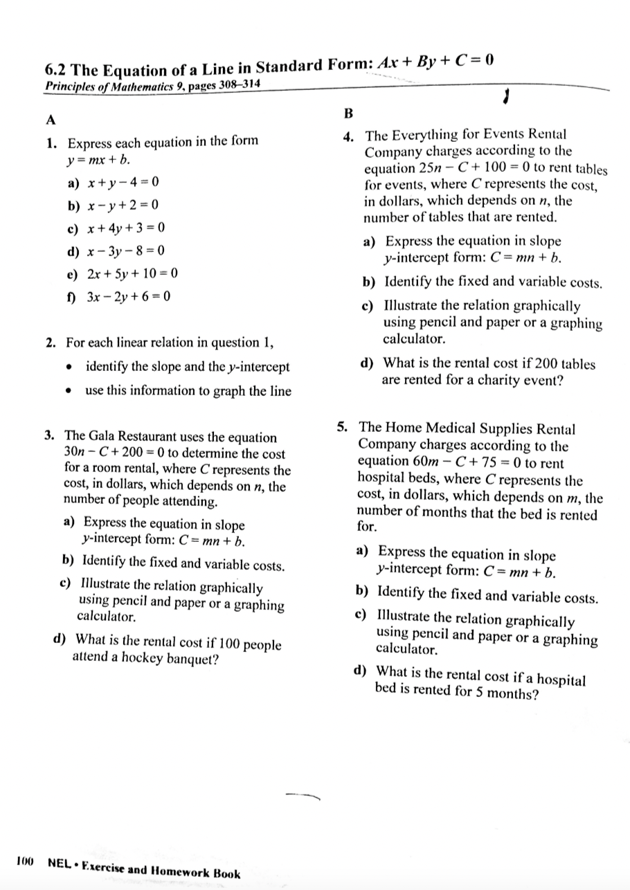 lllll . +C=0 6.2 The Equation ofa Line in