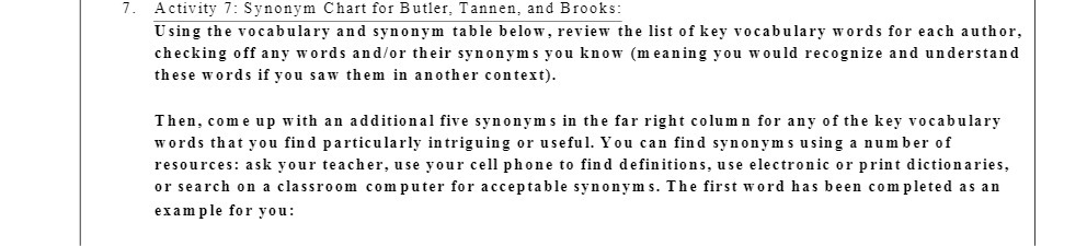 Activity 7: Synonym Chart for Butler, Tannen, and