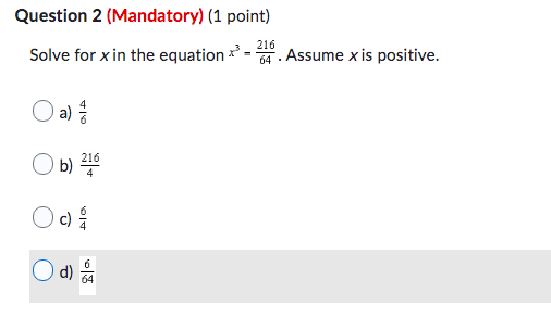 Question 1 (Mandatory) (1 point) Express the