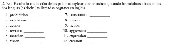 2.5.C. Escriba la traduccion de las palabras