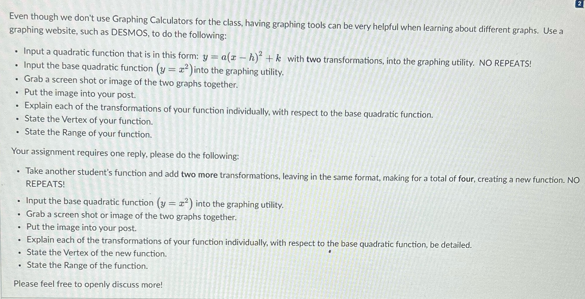 graphing website, such as DESMOS, to do the