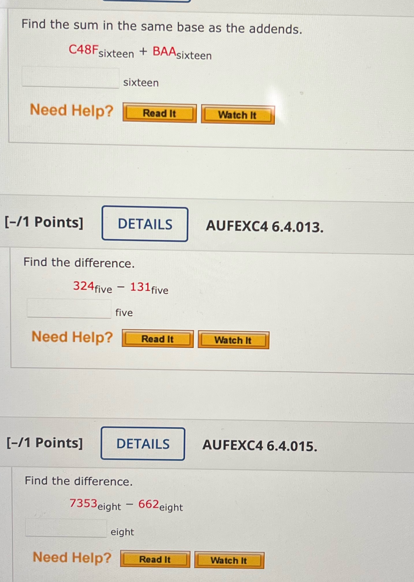 Answer all three please ? Find the sum in the