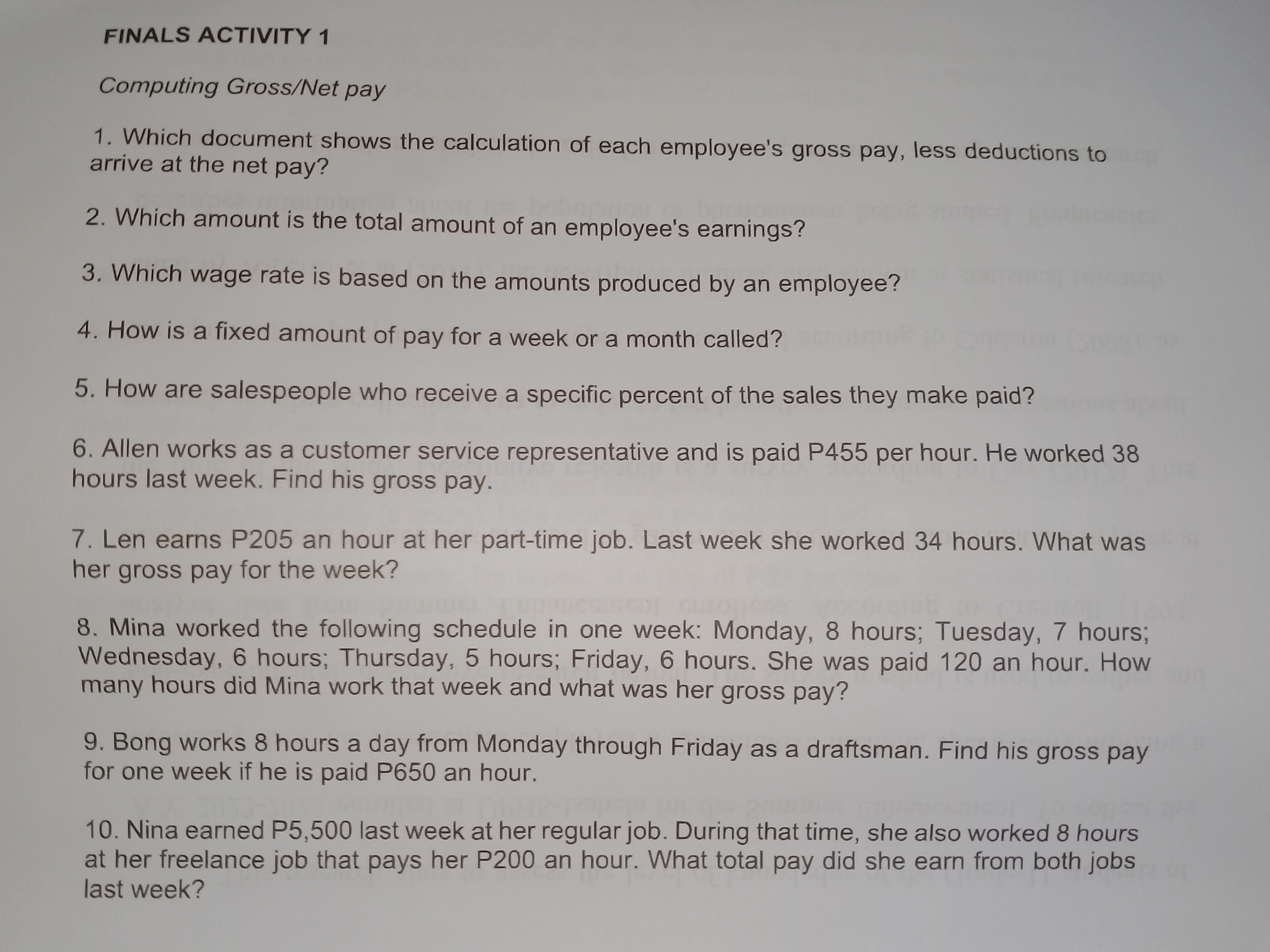 FINALS ACTIVITY 1 Computing Gross/Net pay 1.