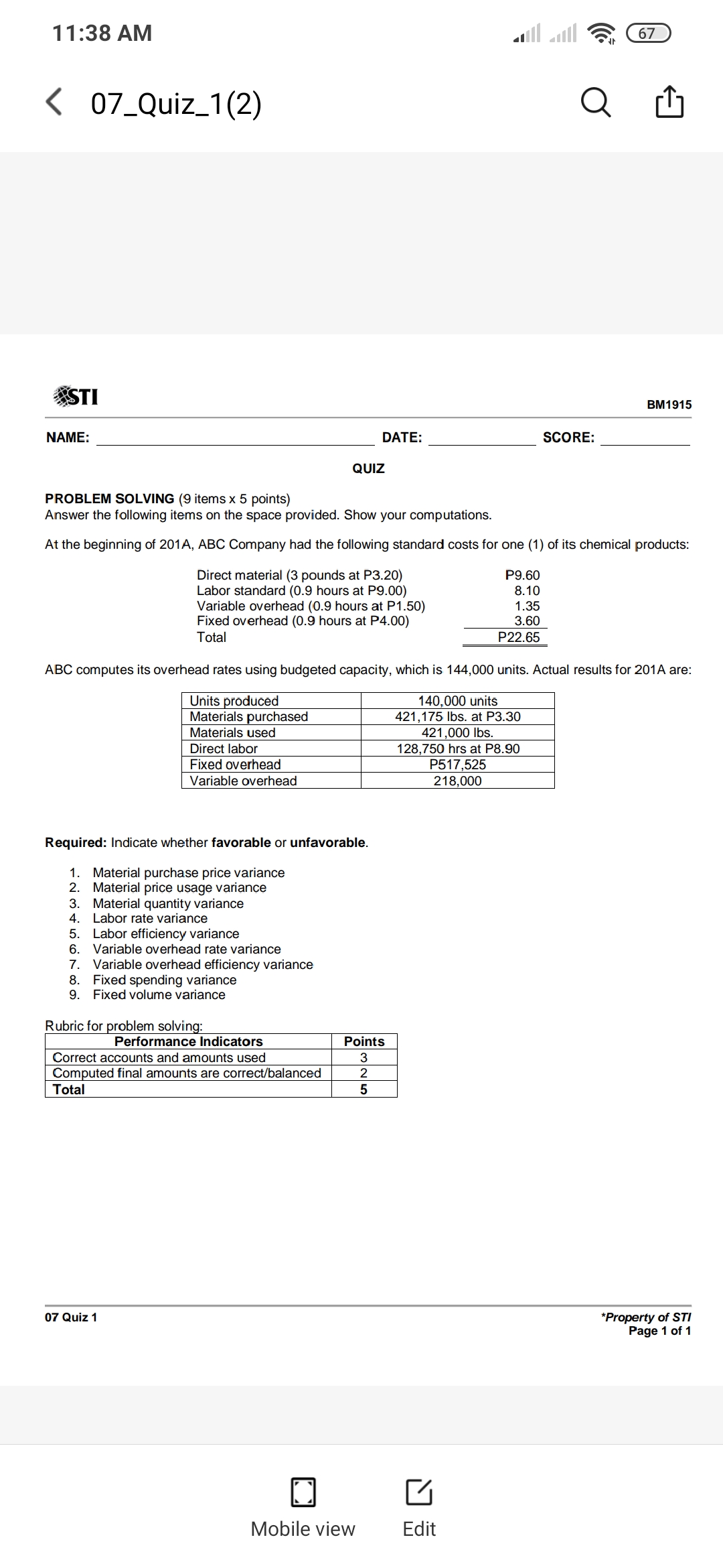 11:38 AM all all67 < 07_Quiz_1(2) Q ASTI BM1915
