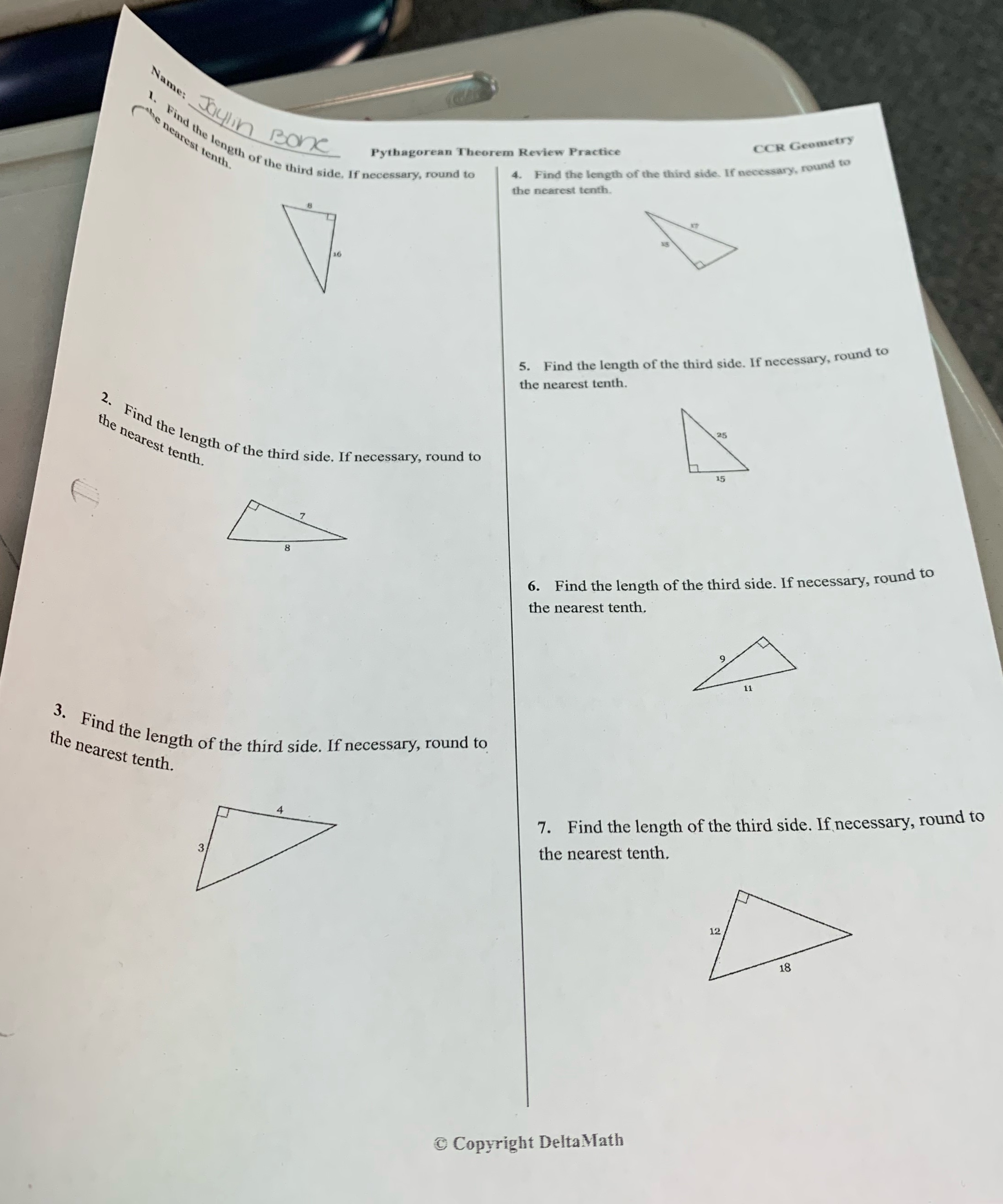 find the length of the third side. pythagorean