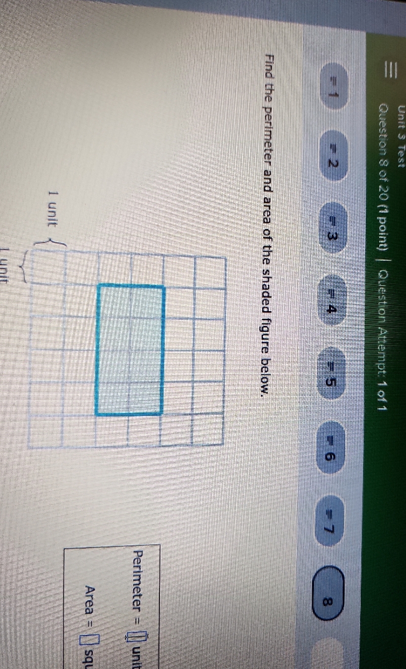 Find the perimeter and area of the shaded figure
