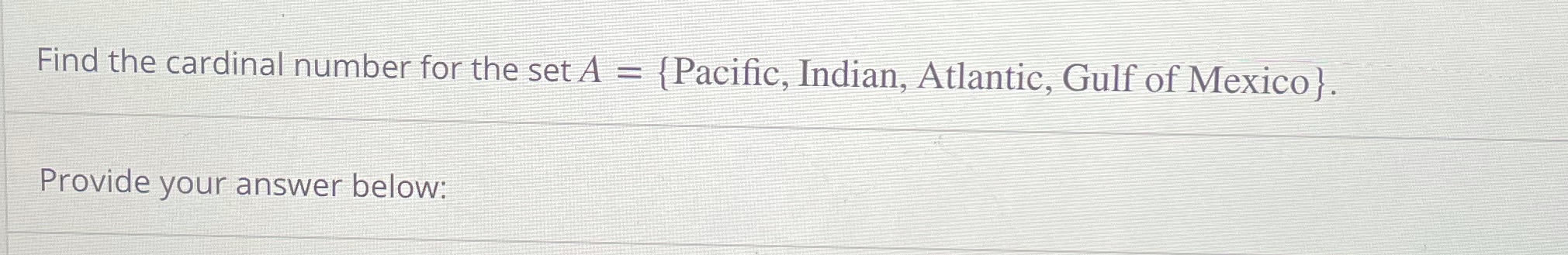 Find the cardinal number for the set of A =