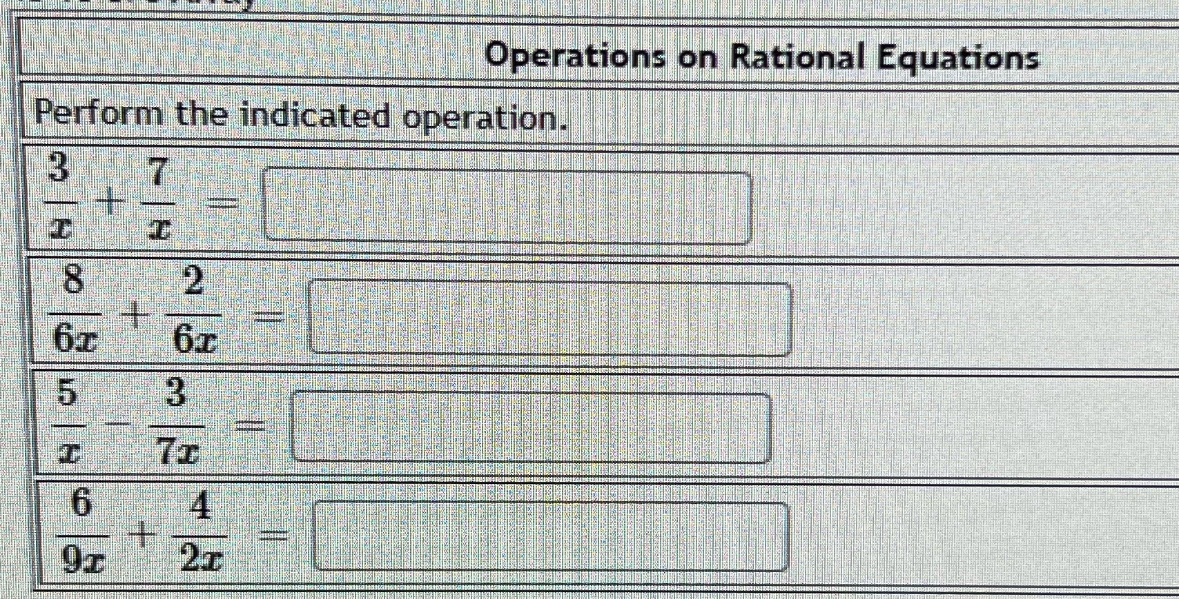 Operations on Rational Equations Perform the