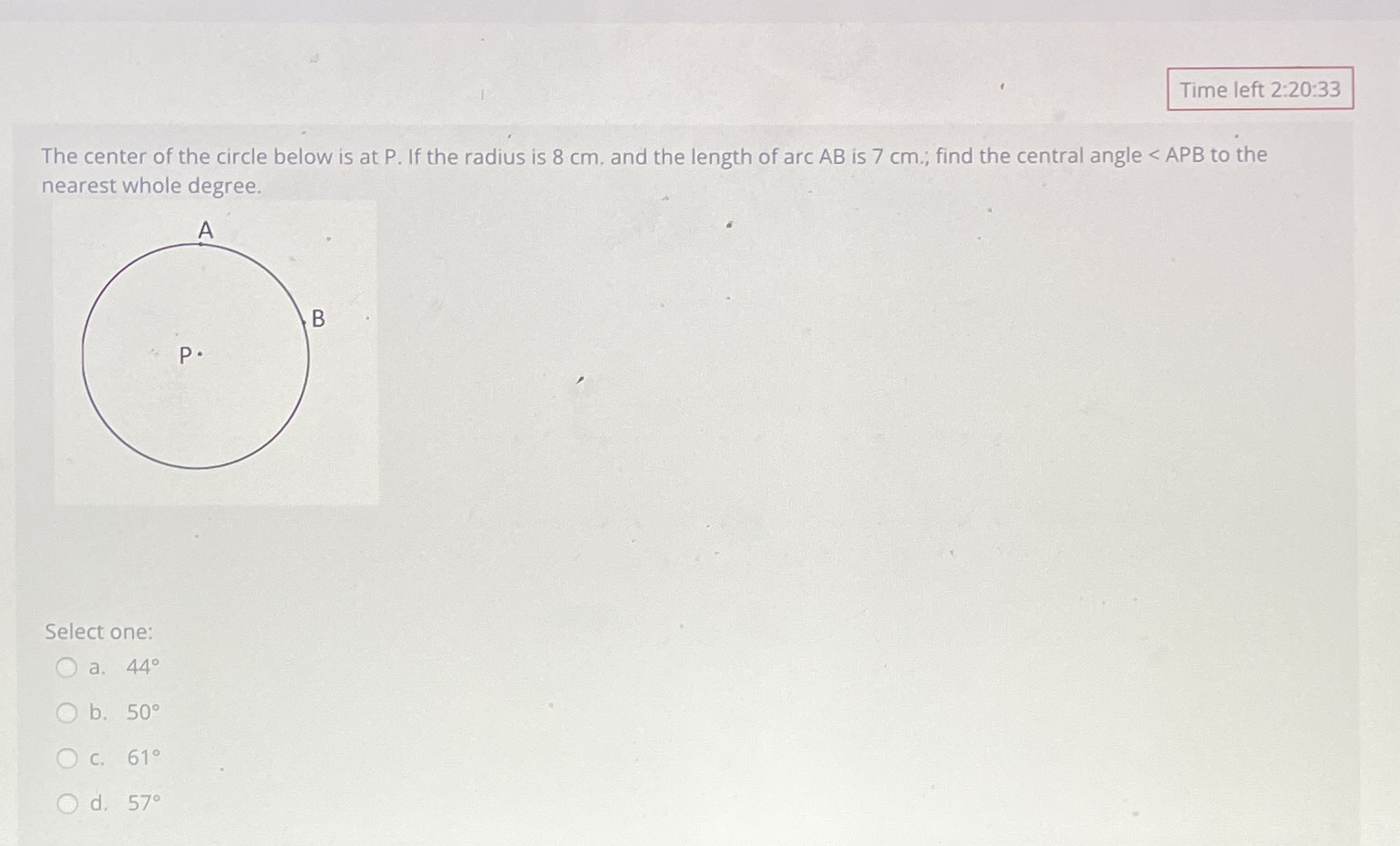 Time left 2:20:33 nearest whole degree. The
