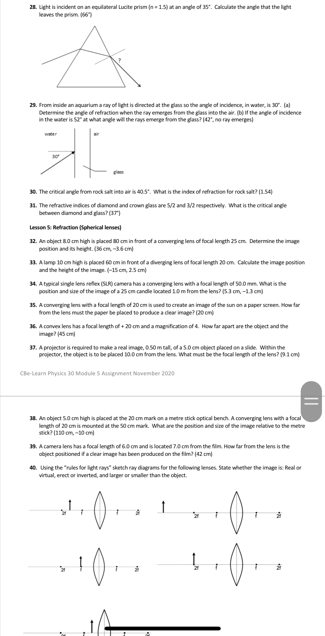 40. Using the "rules for light rays" sketch ray