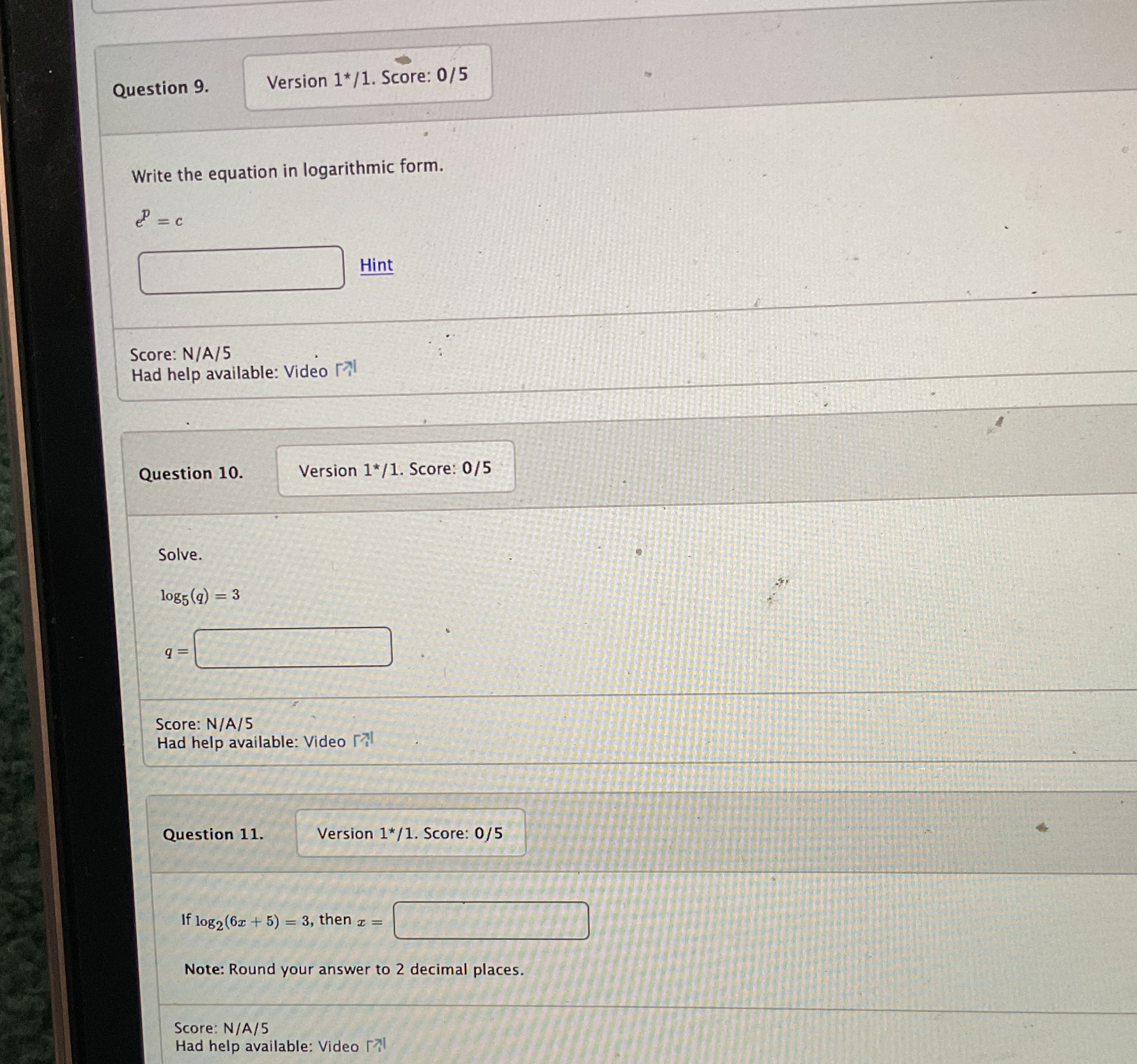 9-11 Question 9. Version 1*/1. Score: 0/5 Write