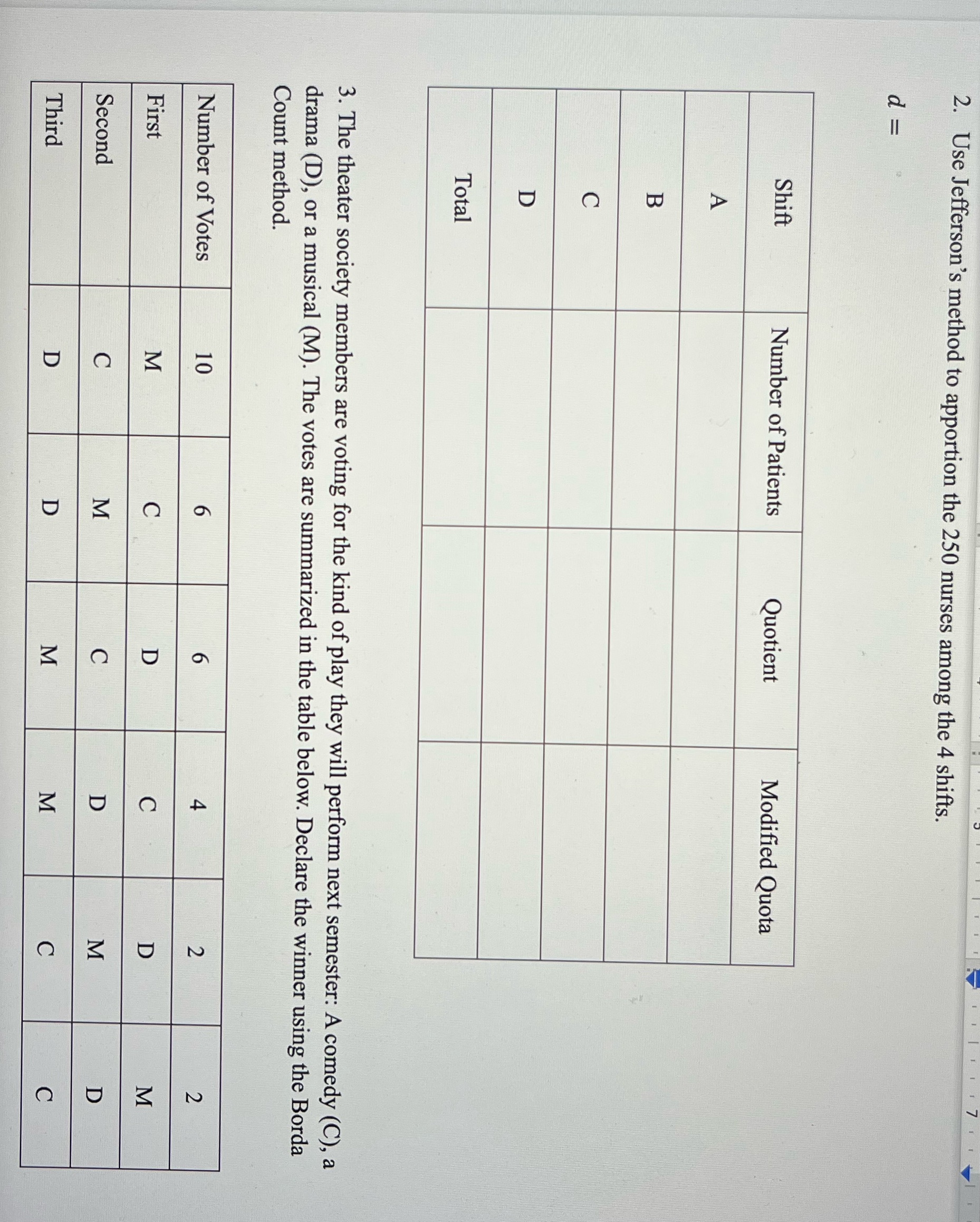2. Use Jefferson's method to apportion the